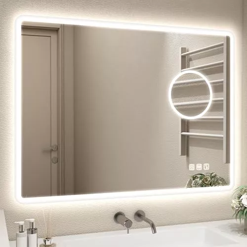 STARLEAD 60x80cm Espejo-Baño-con-Luz y Aumento 5X, Bluetooth, Espejos-de-Baño-con-LED y Antivaho, Regulable, 3 Colores Luz, Memoria, IP44, Vidrio Templado HD