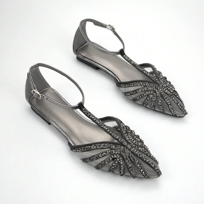 Zapatos planos elegantes y cómodos para mujer con decoración de pedrería