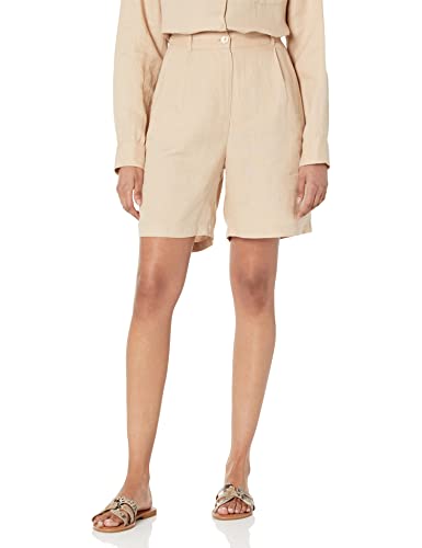 The Drop Millie Bermuda Holgada Larga Plisada de Lino para Mujer, Hummus, XS