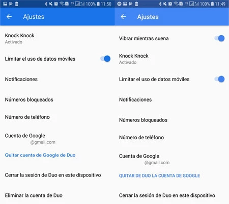 Duo の最新バージョン (左) と以前のバージョン (右)