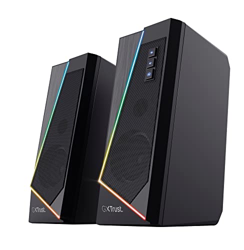 Trust Gaming Juego de Altavoces PC con Iluminación RGB GXT 609 Zoxa - Altavoz Potente, 6 Modos de Iluminación RGB, Alimentación por USB, 12 W, per PC, Ordenador Portátil - Negro