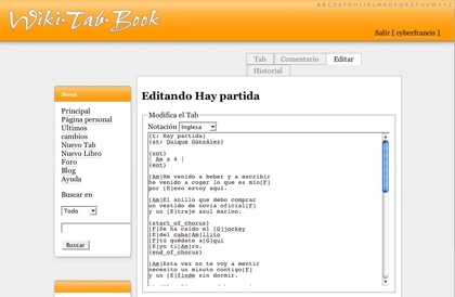 WikiTabBook.com, edición de tablaturas en formato wiki