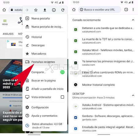 最近の Chrome タップ
