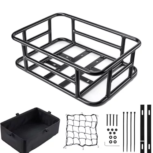 Cesta Bicicleta Trasera，Gran Capacidad 43×33×15,5 Cm, con Una Carga Máxima De 50 Kg, Adecuado para La Mayoría De Bicicletas y Bicicletas Eléctricas, Fácil De Instalar, Incluye Accesorios, Color Negro