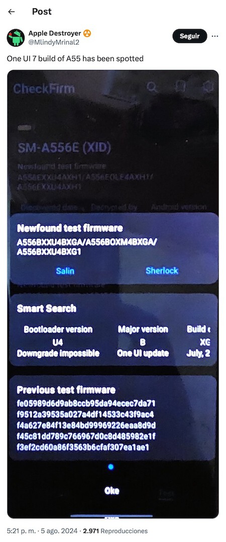 One UI 7 build of A55 has been spotted