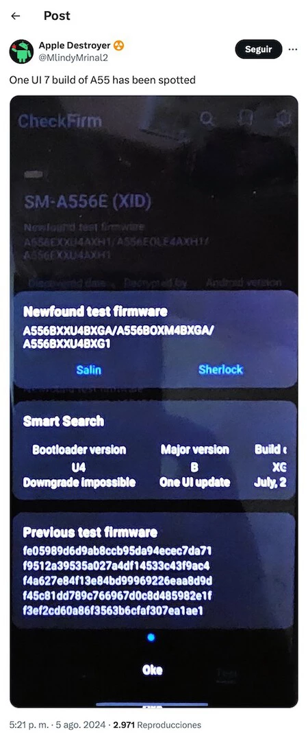 A55 の UI 7 ビルドが 1 つ発見されました