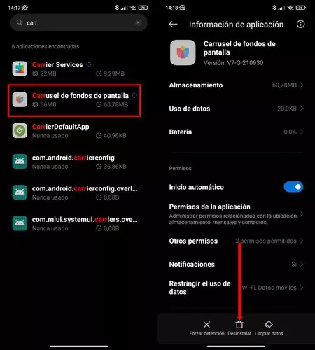 Xiaomi カルーセルの壁紙をアンインストールする