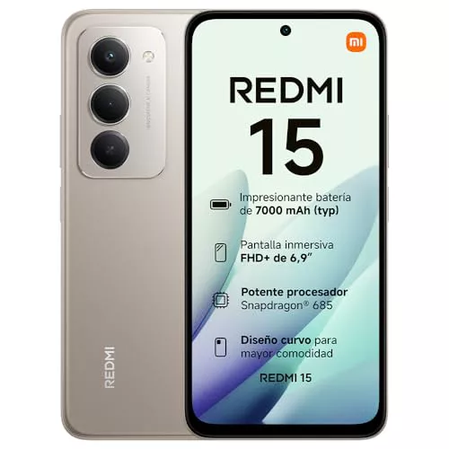 XIAOMI REDMI 15 - Smartphone de 6+128GB, Cámara Dual de 50MP con AI, Pantalla inmersiva de 6,9” FHD+, Snapdragon 685, Carga rápida de 33W, Cargador no Incluido, Gris (Versión ES)