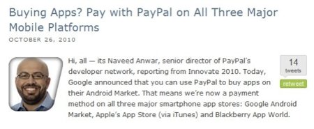 PayPal podría convertirse en medio de pago de las principales tiendas de aplicaciones móviles