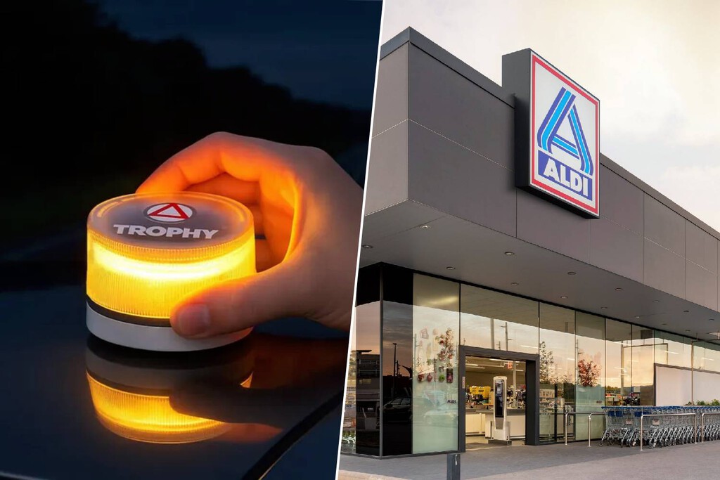 Trophy es la baliza de Aldi rebajada. Está homologada por la DGT y viene con conexión gratis de Telefónica hasta 2038
