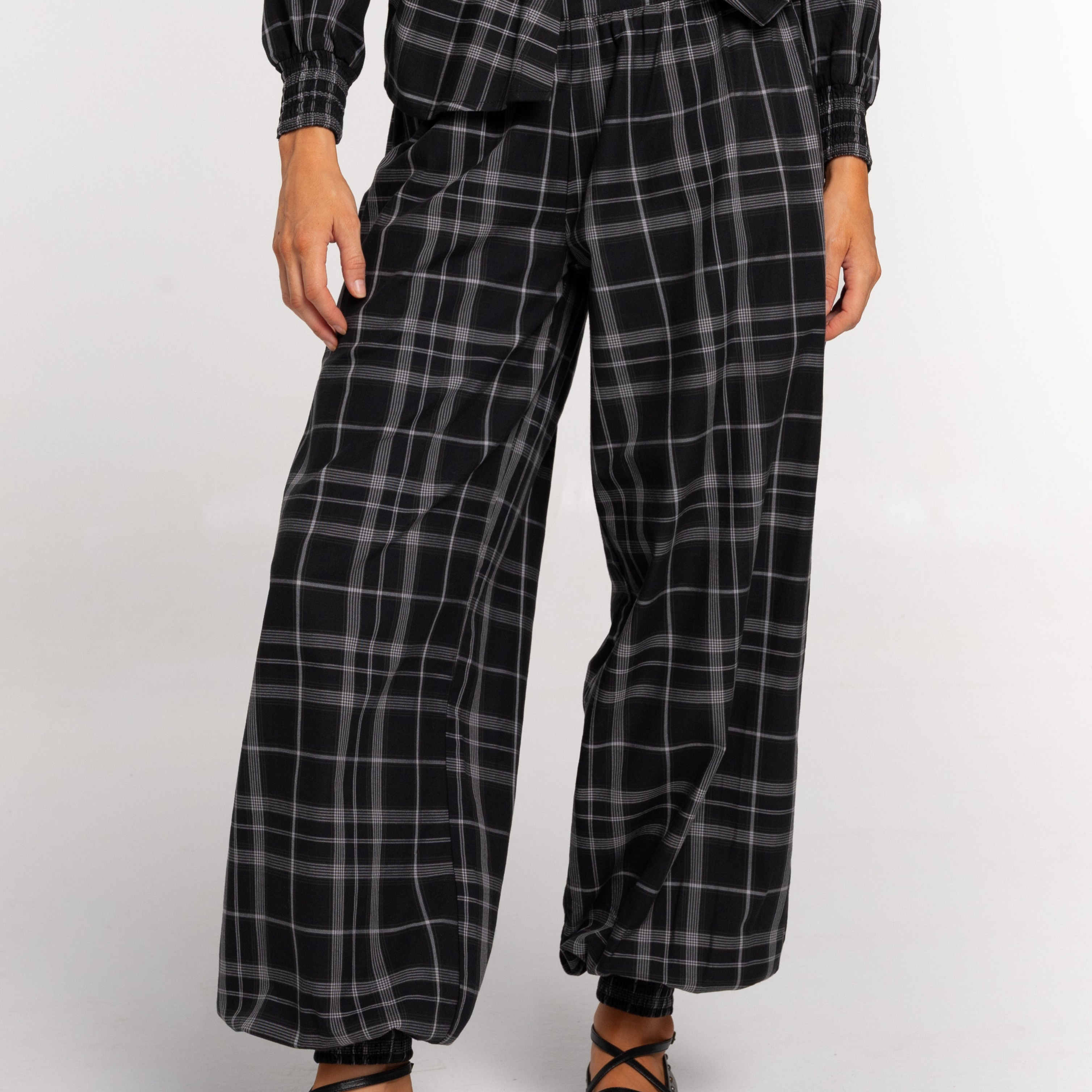 Pantalón ancho de cuadros con nido de abeja de mujer - The-Are 