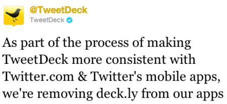 TweetDeck elimina Deck.ly y no permitirá actualizaciones de más de 140 caracteres