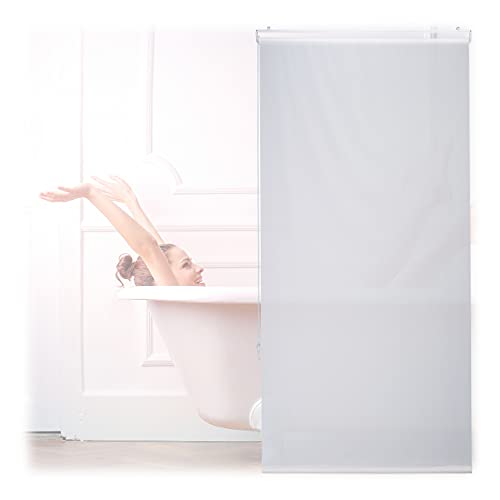 Relaxdays Cortina Enrollable Ducha, Estor con Cadena, Repelente Agua, Instalación Techo o Pared, 80x240 cm, Blanco