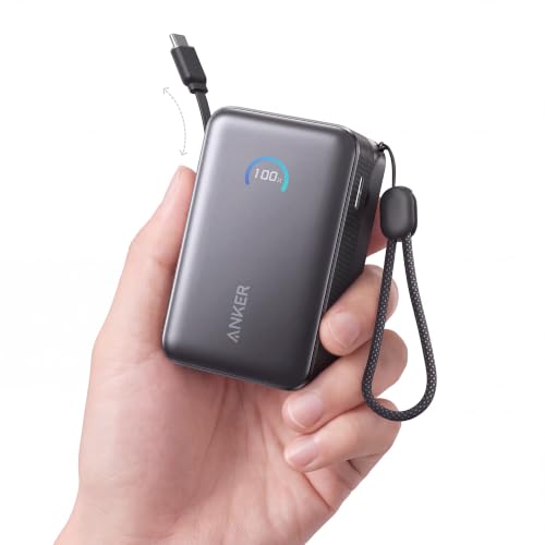 Anker 45W 10000mAh Power Bank Carga Rápida, Tamaño Mini con Pantalla Inteligente y Cable Retráctil