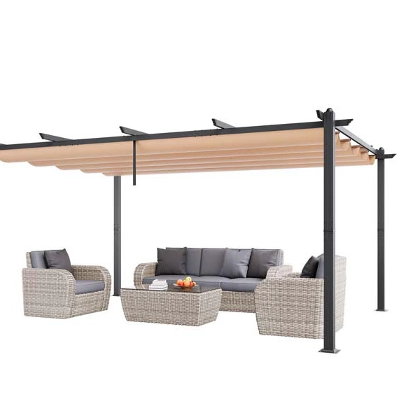 Pérgola retráctil para exteriores de 12 x 15 pies, cenador de aluminio con lona de poliéster de alta densidad con protección UV patio, jardín VEVOR