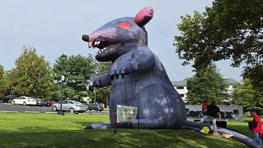 La bienvenida a Asha Sharma en Bethesda para ver The Elder Scrolls VI se la dio una rata gigante inflable que protesta por los despidos 