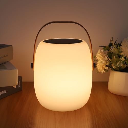 ZWOOS Lamparas de Mesita de Noche Sin Cable, Energía Solar/Recargable USB, Luce Mesita de Noche LED RGB con Modo de Parpadeo de Vela, Impermeable IP54, con Control Remoto, WXDL03