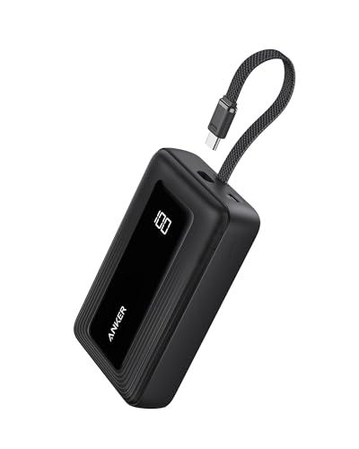 Anker Zolo Power Bank de 20 000 mAh, Cargador portátil y Compacto con Carga rápida máxima de 30 W, Cable USB C Integrado, batería Resistente, para iPhone 17/16/15, AirPods y más