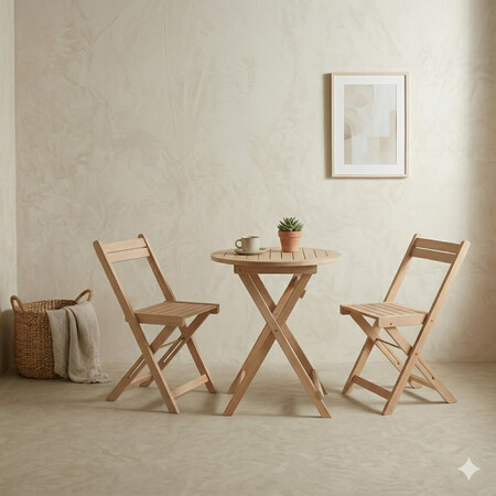 Conjunto De Balcon Mesa 2 Sillas Madera De Acacia Corfu