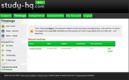 Study-HQ, una ayuda para controlar nuestro plan de estudios