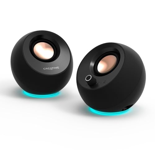 CREATIVE Pebble Pro 2.0 Altavoces USB-C para Ordenador con Bluetooth 5.3 e iluminación RGB Personalizable, Audio USB y Puerto de Auriculares/micrófono (Negro)