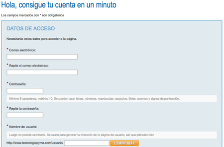 Registro de cuenta con email