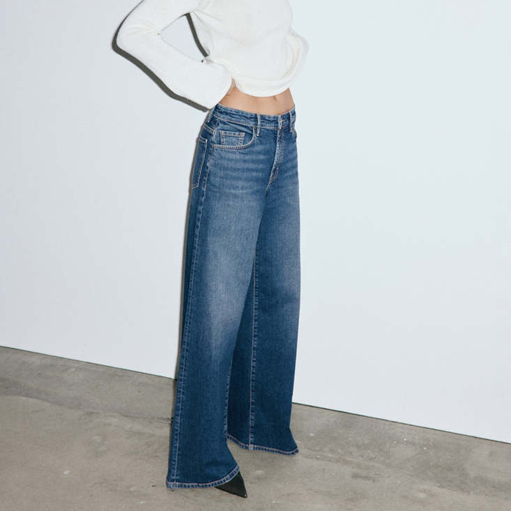 Jeans wide leg tiro alto