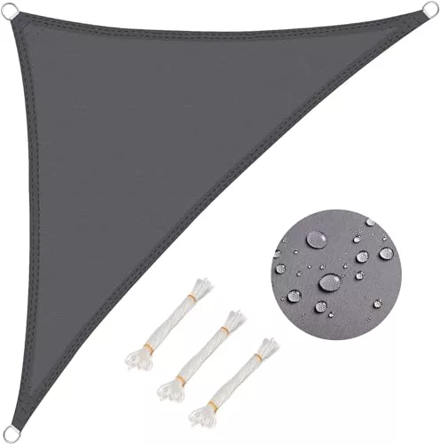 WOLTU Toldo Vela Impermeable Triangular 2.5x2.5x3.5 m Poliéster Protección Rayos UV Intemperie para Patio Exteriores Jardín Color Arena Gris