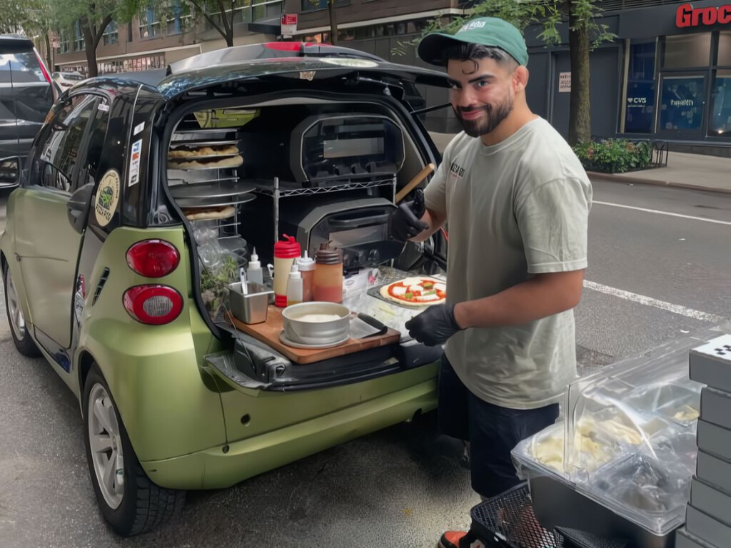 Tras ser despedido, este chef neoyorquino ha convertido su diminuto coche Smart en la pizzería más pequeña del mundo