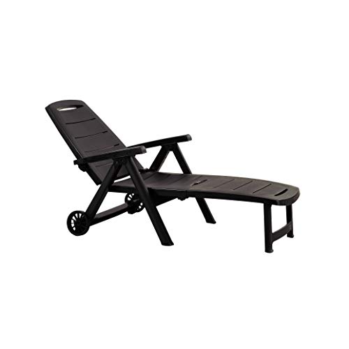 Shaf Jardin Antibes | Tumbona Plegable de Exterior con Ruedas en Color Wengué | Fabricado en España con Materiales Reciclados, 189 x 79 x 94 cm