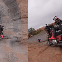Se compra una Harley-Davidson de 400 kg y lo primero que hace es subir un acantilado mortal atado a una cuerda. Duele verlo 