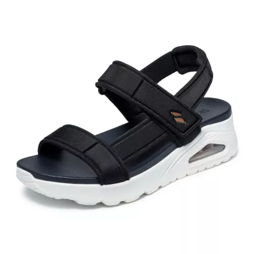 Skechers Cali, Sandalia Mujer,Duraleather Negro, 37 EU