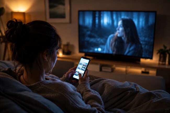 Mirando El Movil Con La Tele Encendida