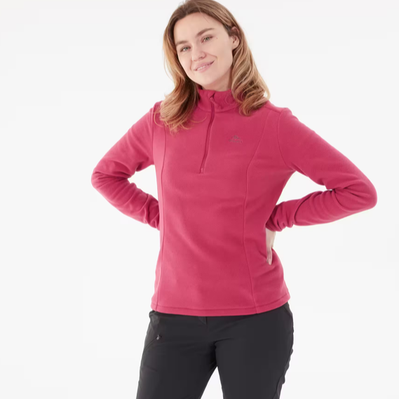 Forro polar de montaña y trekking media cremallera Mujer Quechua MH100