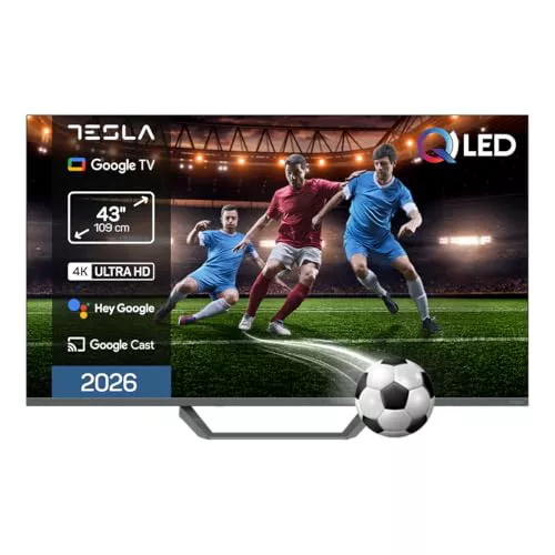 TESLA QLED Smart TV 43 Pulgadas Full HD Compatible con Google TV y Google Assistant - Dolby Audio, HDR, WiFi y Bluetooth, Apps y Chromecast Integrado, 3 HDMI, DVB-T2/S2/C, Color Negro (43")