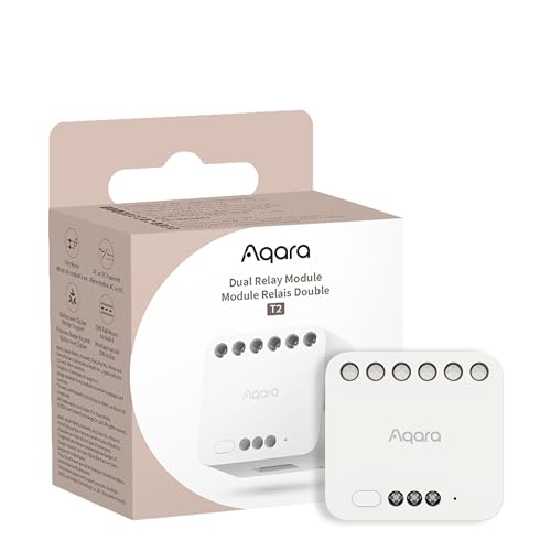 Aqara Módulo Relé Doble T2 con Matter, Requiere Aqara Zigbee 3.0 HUB, para Puertas de Garaje y Calderas, Interruptor de Persiana Enrollable e de Luz, Compatible con Homekit, Google Home y Alexa