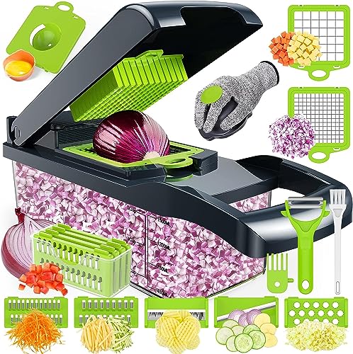 Cortador De Verdura 16 En 1, Mandolina De Cocina, Acero Inoxidable, manual, con 7 Cuchillas, Picador De Verduras para Tomate Cebolla