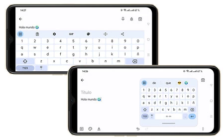 古い Gboard ランドスケープ モード (上) と新しいフローティング モード (下)