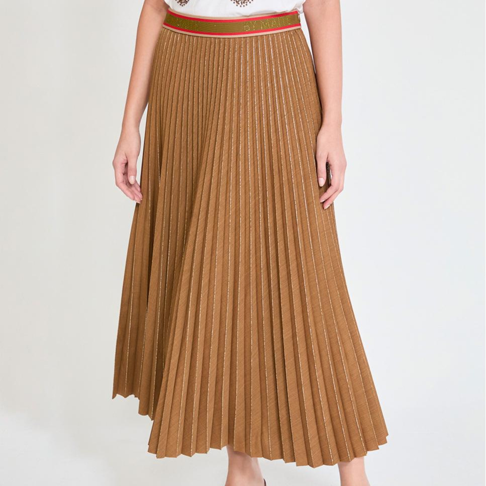 Falda plisada metalizada con cintura elástica - Lola Casademunt 