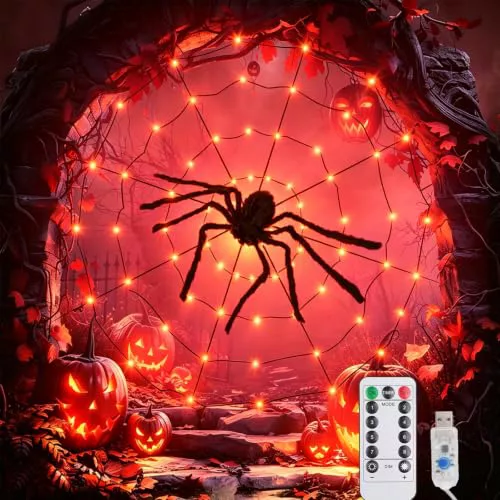 KEELYY Luces de telaraña de Halloween, 8 modos, 70 luces LED