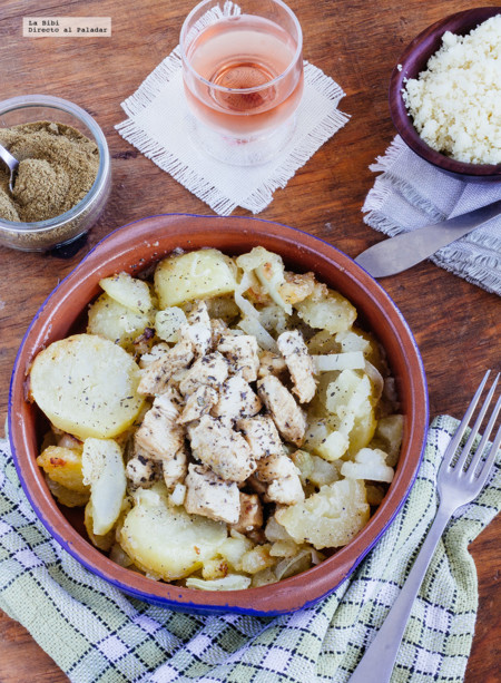 Pollo al comino con papas. Receta