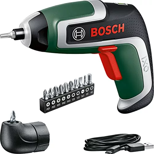 Bosch atornillador a batería compacto IXO set (7.ª generación; 3,6 V; 2,0 Ah; 5,5 Nm; adaptador de atornillado en ángulo; con cable micro USB; atornilla hasta 190 tornillos; en caja) – Amazon Edición