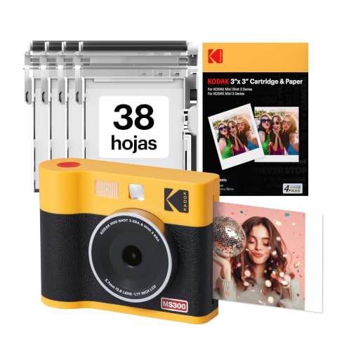 KODAK Mini Shot 3 ERA Cámara Instantánea 7,6×7,6cm, 38 Hojas, Amarilla