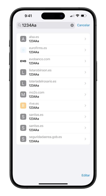 検索エンジンでは、繰り返されたパスワードをすべて見つけることができます