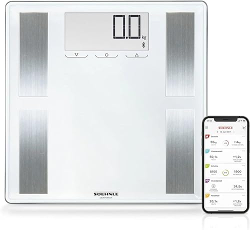 Soehnle Báscula digital Shape Sense Connect 100 con APP, balanza digital de análisis corporal, peso de baño con análisis de bioimpedancia premium que le ayudará a alcanzar su peso ideal.