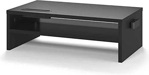 BONTEC Soporte Monitor Mesa Elevador Monitor Soporte Monitor Ordenador 2 Niveles Negro, W420 x D235 x H142mm con Soporte para Teléfono Inteligente y Gestión de Cables
