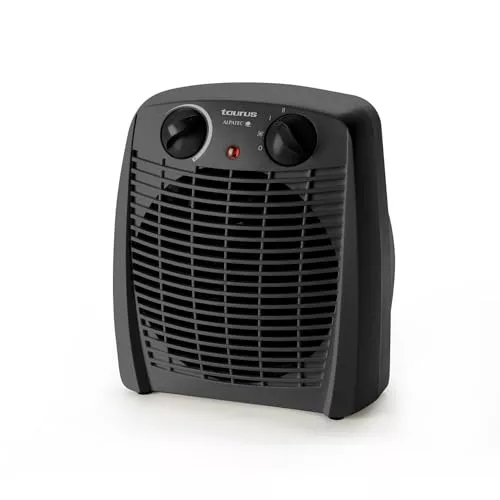 Taurus – Calefactor New Gobi,2000W,2 niveles de calor,Función ventilador,Termostato regulable,Protección térmica,Piloto luminoso,Asa de transporte,Negro