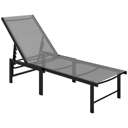 Outsunny Tumbona Jardín Exterior, Tumbona Reclinable con Respaldo Ajustable en 5 Niveles y Estructura de Acero, Impermeable, Carga 120 kg, para Patio, Terraza, Balcón, 166x60x84 cm, Gris