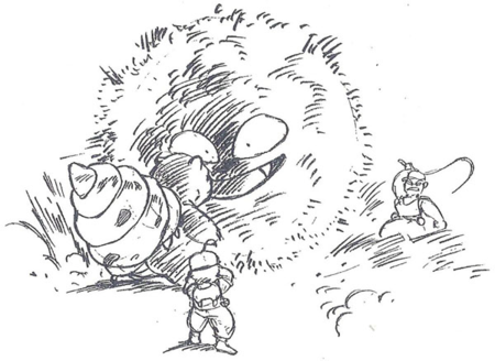 Arte conceptual de Pokémon en el que los entrenadores usan látigos