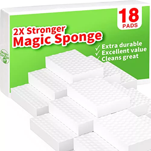 18Pack Borrador Mágico, Esponja Mágica Extra Duradero con Poder de Limpieza 2X más Fuerte - para Superficies del Hogar, Cocinas, Baños, Paredes, Zapatos. Solo Agrega Agua para Borrar Toda la Suciedad